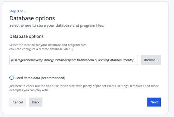 Image A3 - Seed Demo Data checkbox